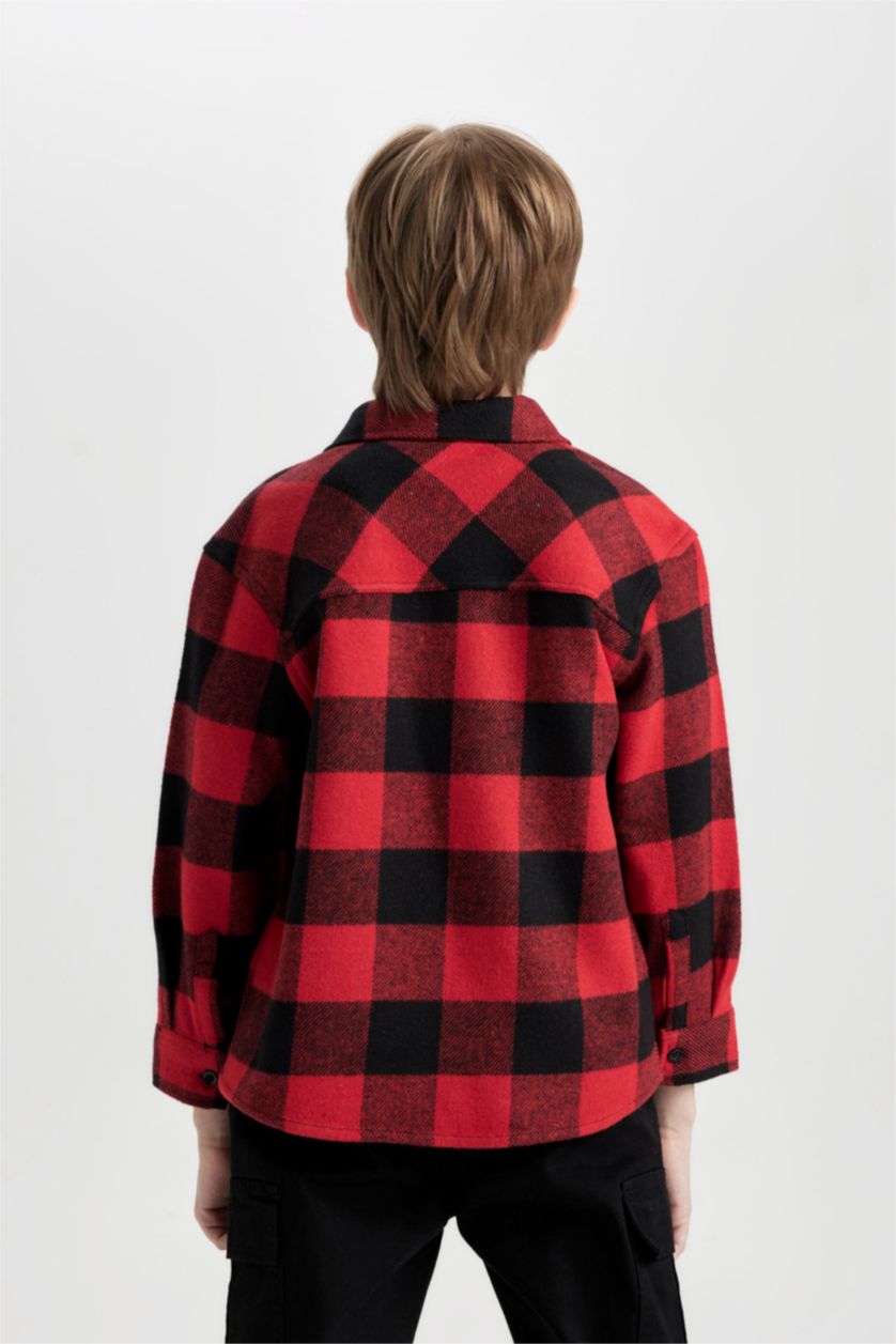 BOYS & TEENS Red Boy Oversize Polo Neck Cotton Basic Shirt