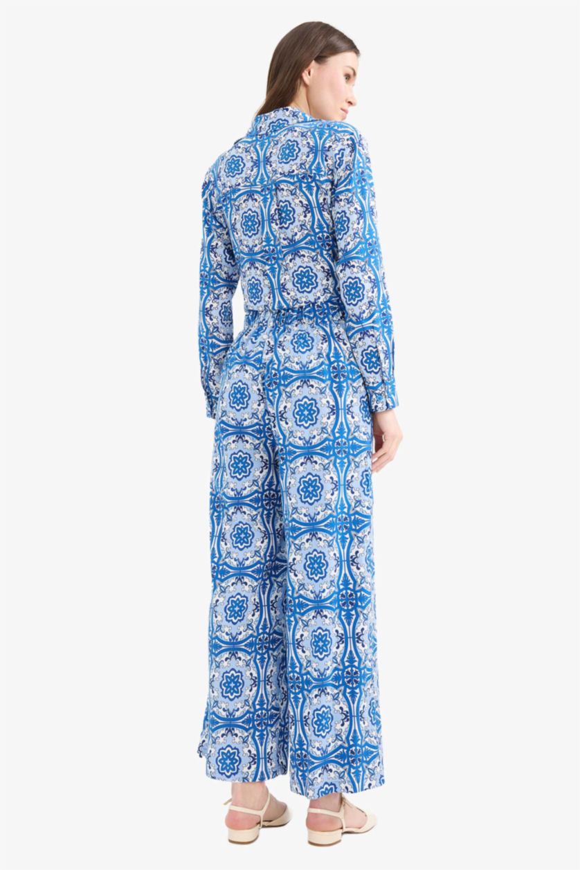 نساء اللون الملكي بنطرون برجل واسع فيسكوز وايد ليج