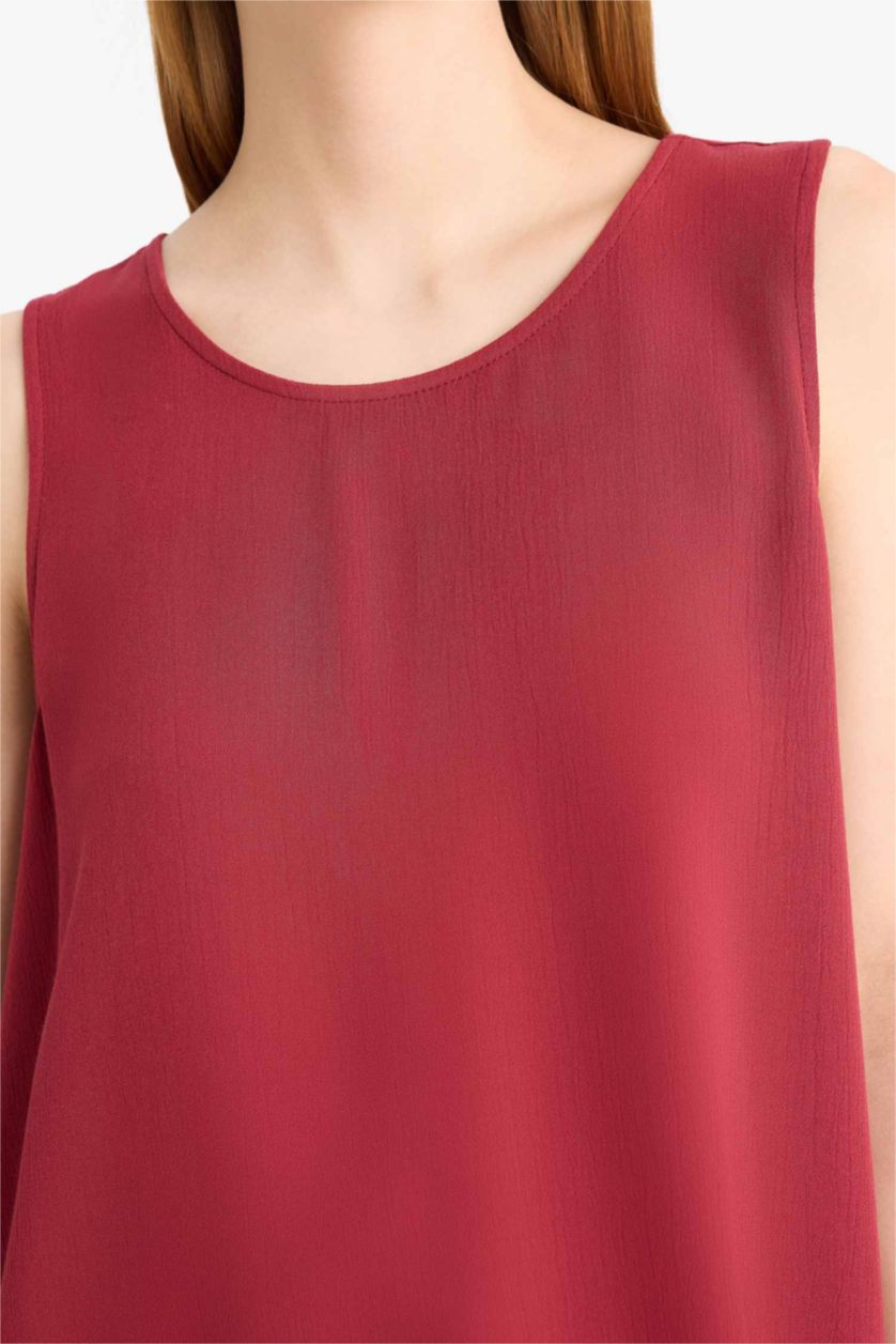 Kadın Bordo Regular Fit Yuvarlak Yaka Kolsuz Plaj Üstü