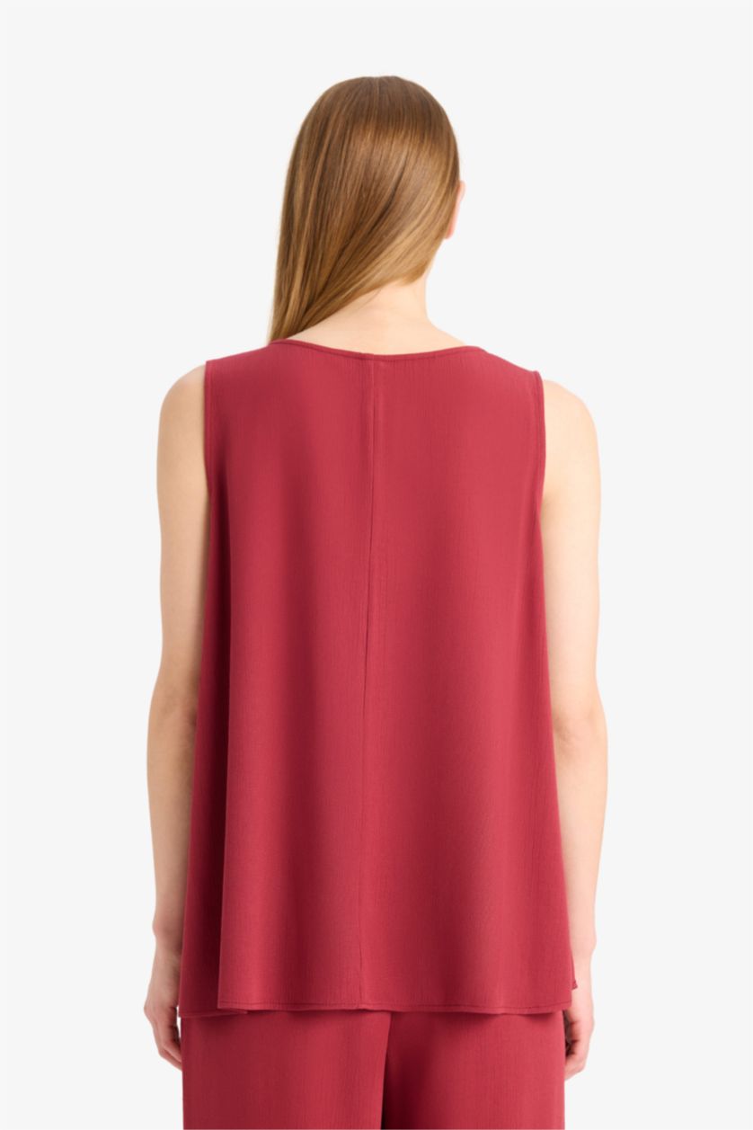 Kadın Bordo Regular Fit Yuvarlak Yaka Kolsuz Plaj Üstü