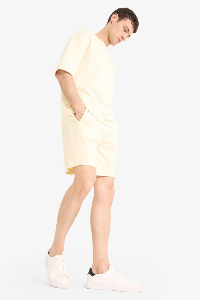 Erkek Açık Sarı Regular Fit Düz Paça Şort