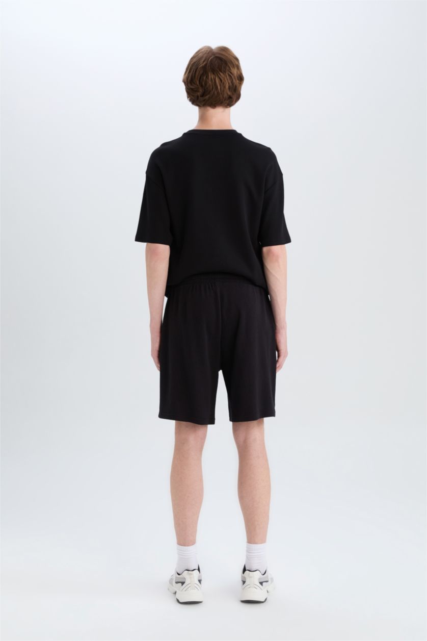 Erkek Siyah %100 Pamuk Regular Fit Waffle Şort