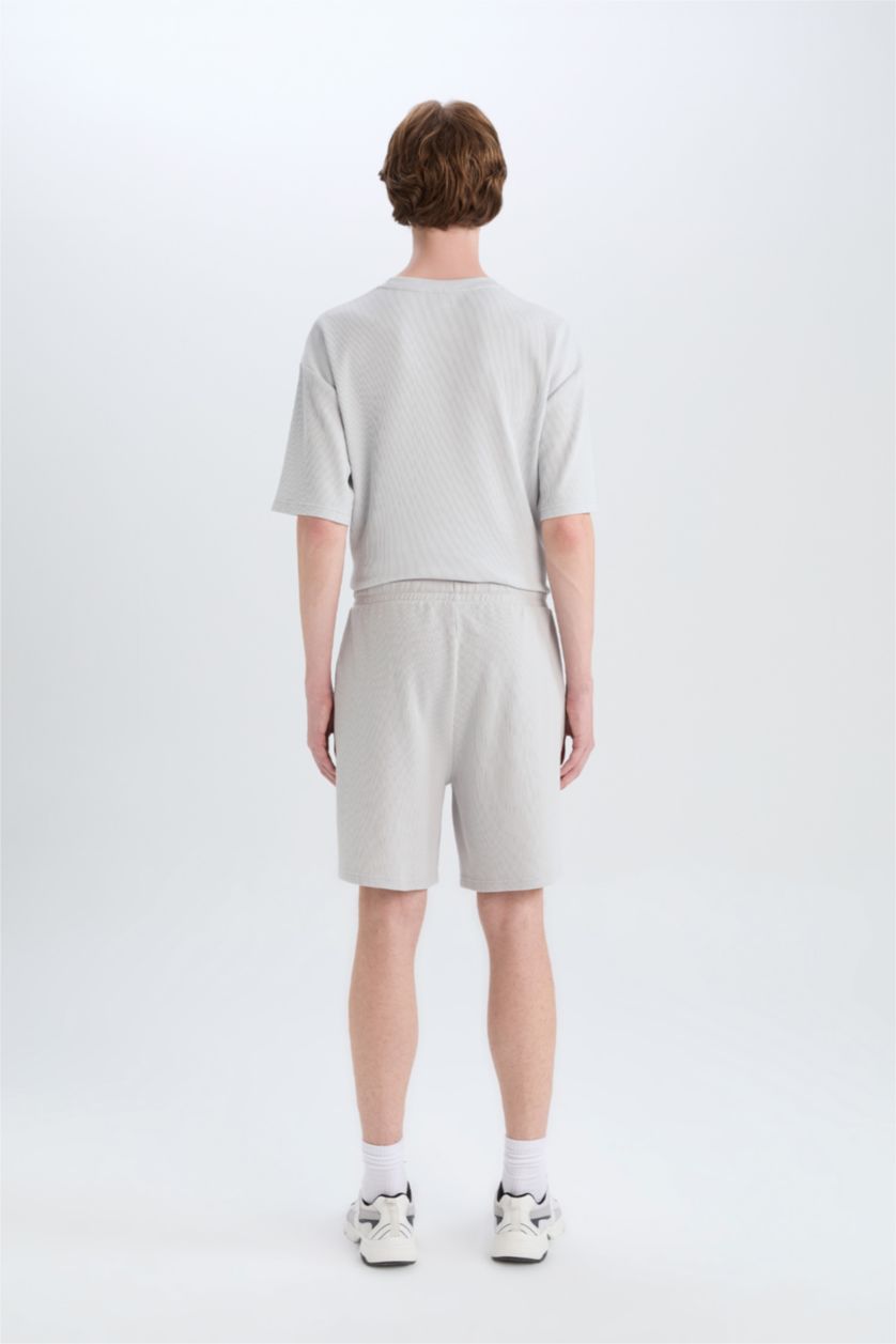 Erkek Açık Gri %100 Pamuk Regular Fit Waffle Şort
