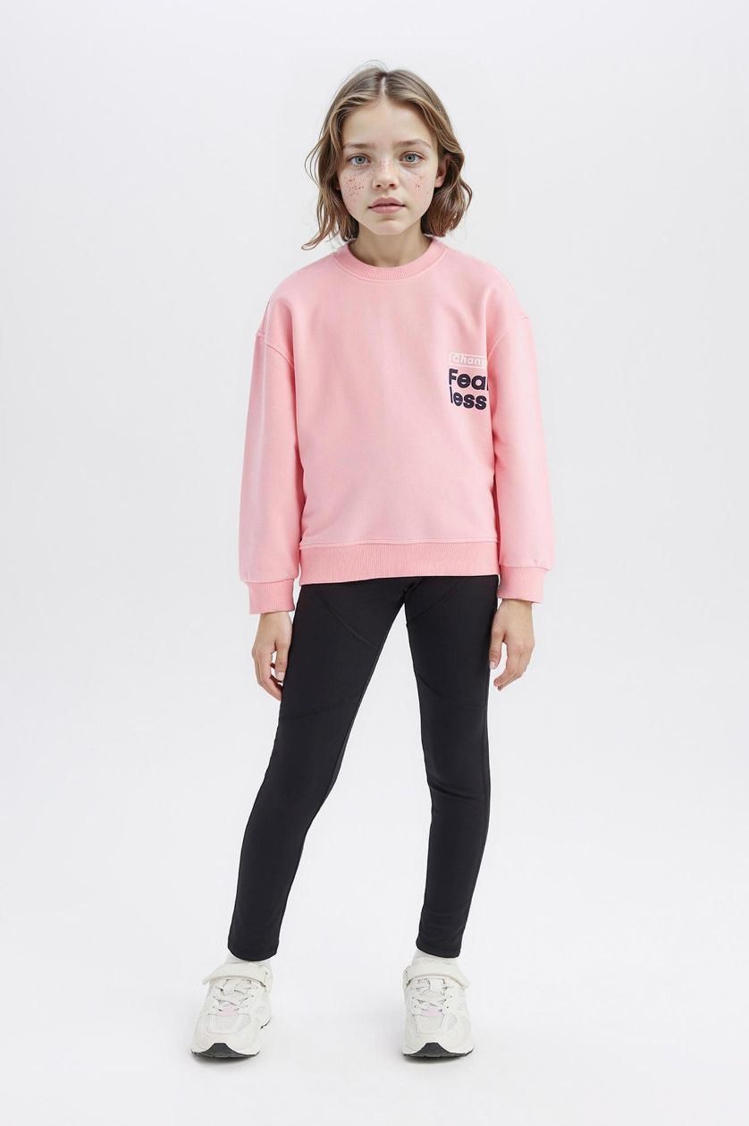 Girls & Teens Pink Girl Relax Fit Crew Neck Back Printed Sweatshirt