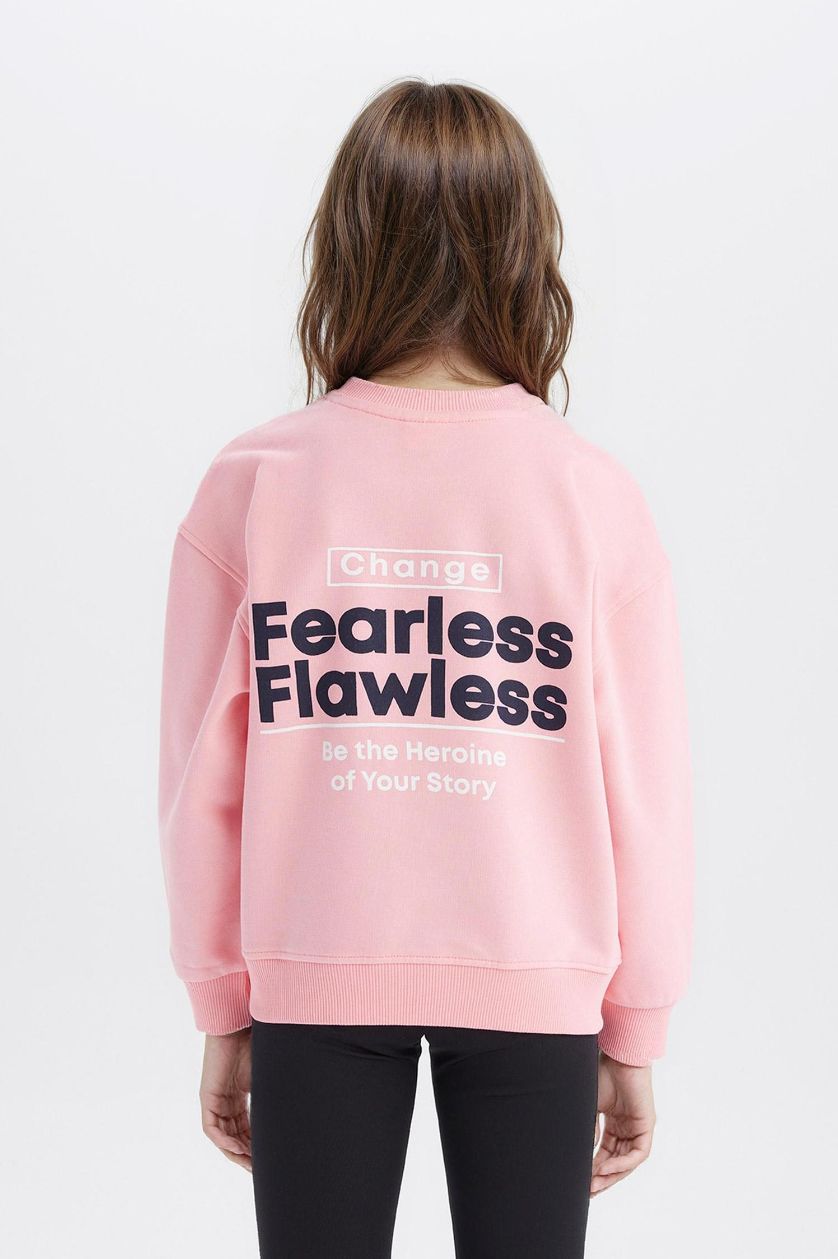 Girls & Teens Pink Girl Relax Fit Crew Neck Back Printed Sweatshirt