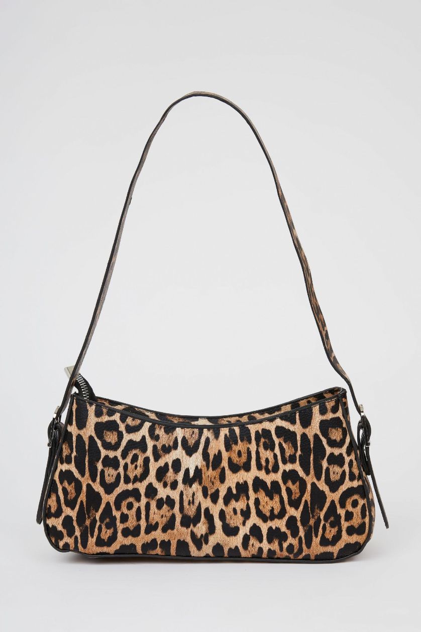 Woman Karma Woman Leopard Patterned Zipper Detailed Shoulder Bag
