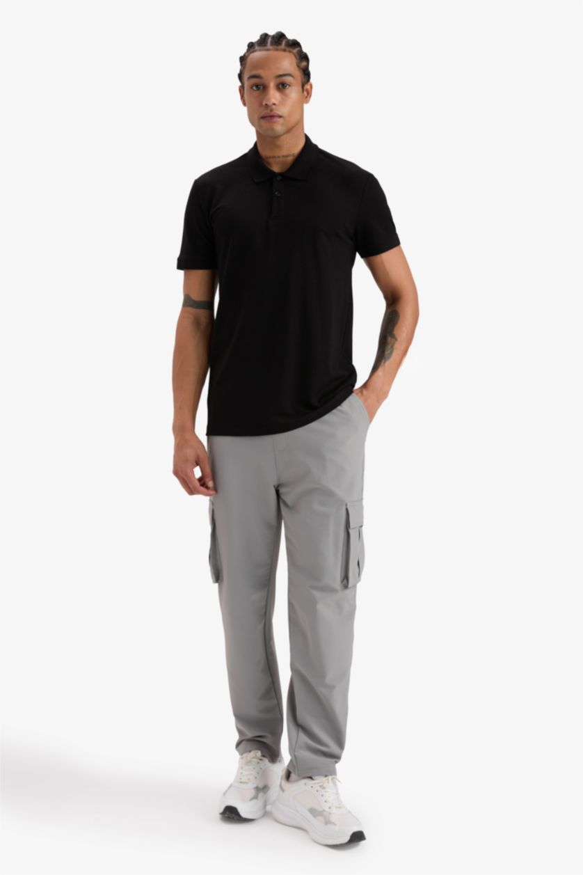 HOMME Noir Polo à manches courtes Piquer Coupe slim raccourcie