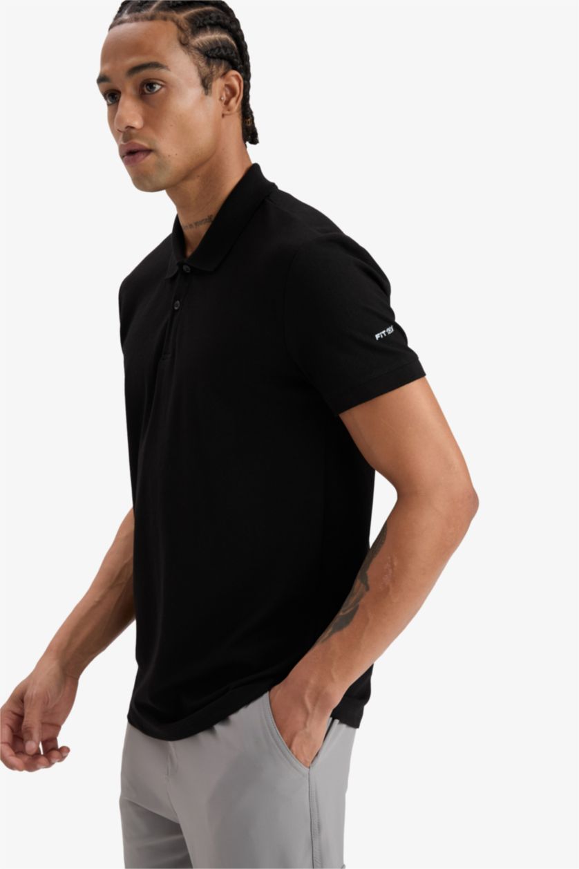 HOMME Noir Polo à manches courtes Piquer Coupe slim raccourcie