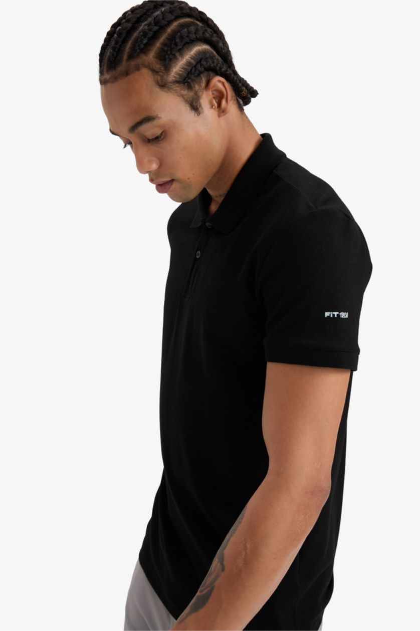 HOMME Noir Polo à manches courtes Piquer Coupe slim raccourcie