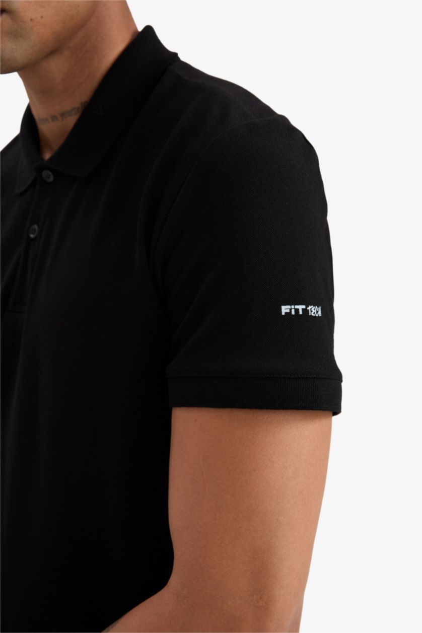 HOMME Noir Polo à manches courtes Piquer Coupe slim raccourcie