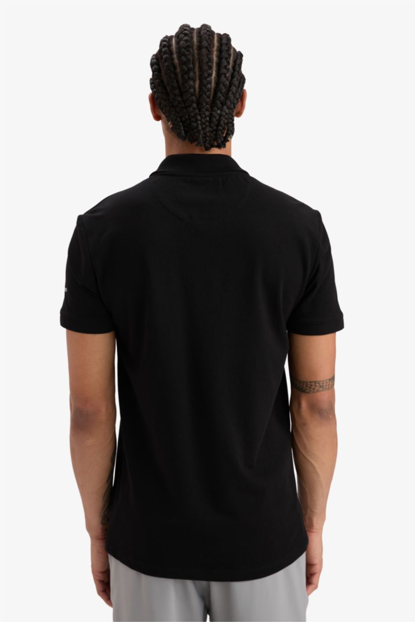 HOMME Noir Polo à manches courtes Piquer Coupe slim raccourcie
