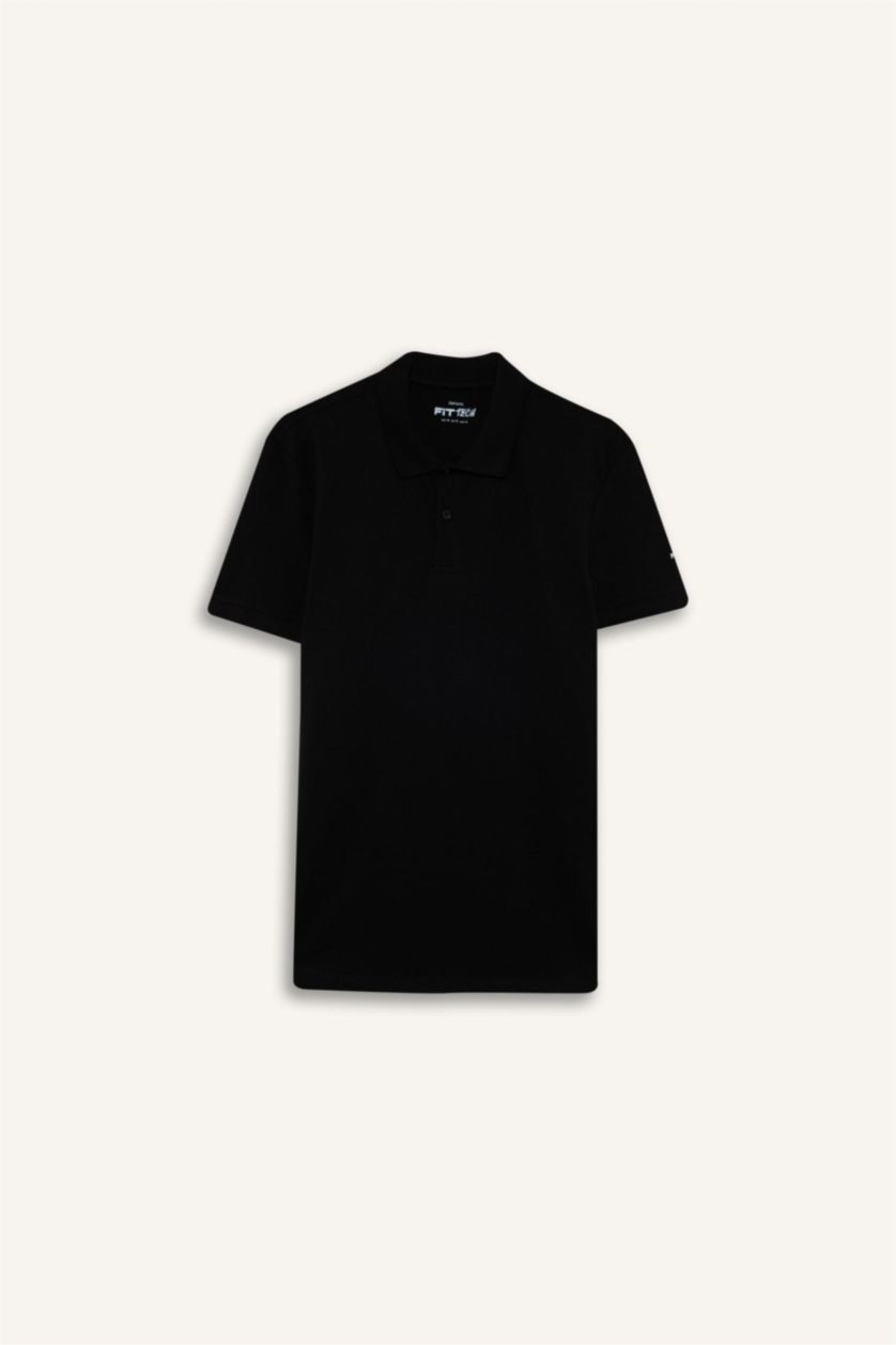 HOMME Noir Polo à manches courtes Piquer Coupe slim raccourcie