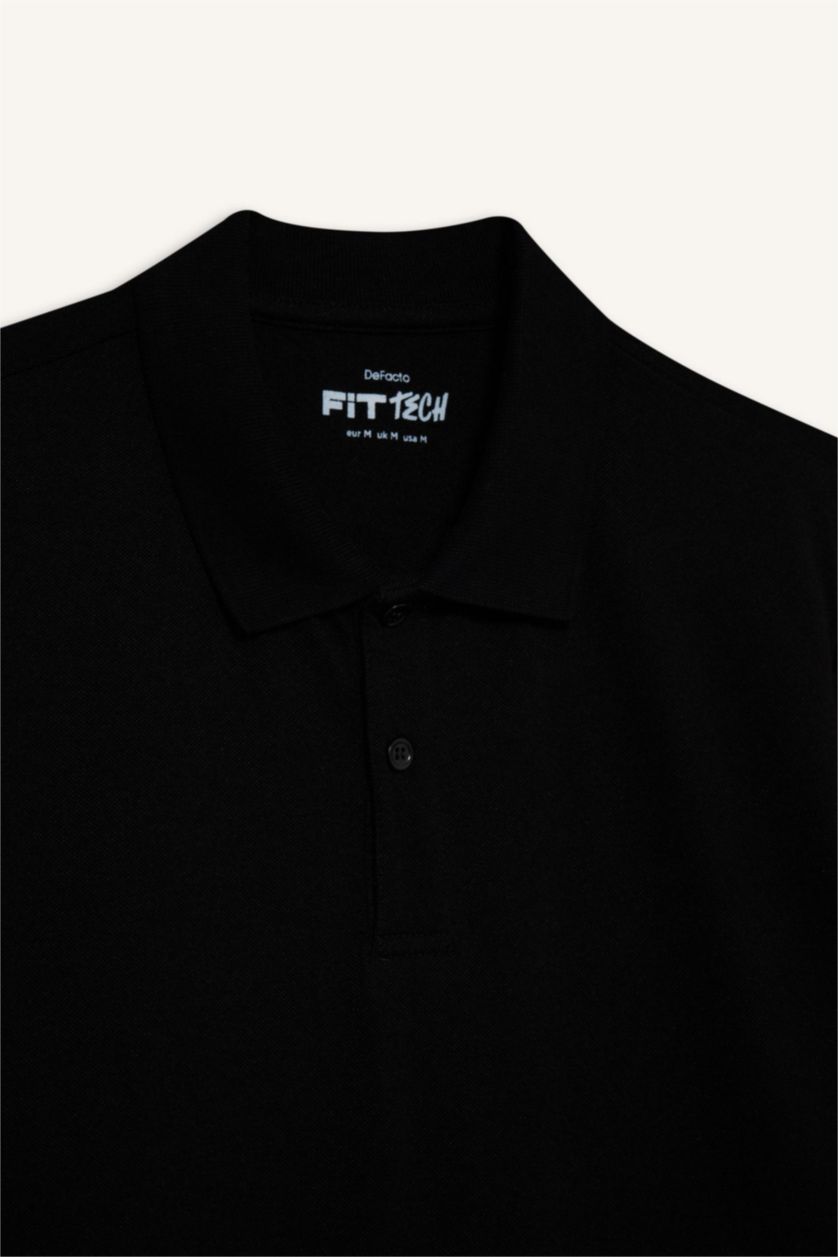 HOMME Noir Polo à manches courtes Piquer Coupe slim raccourcie