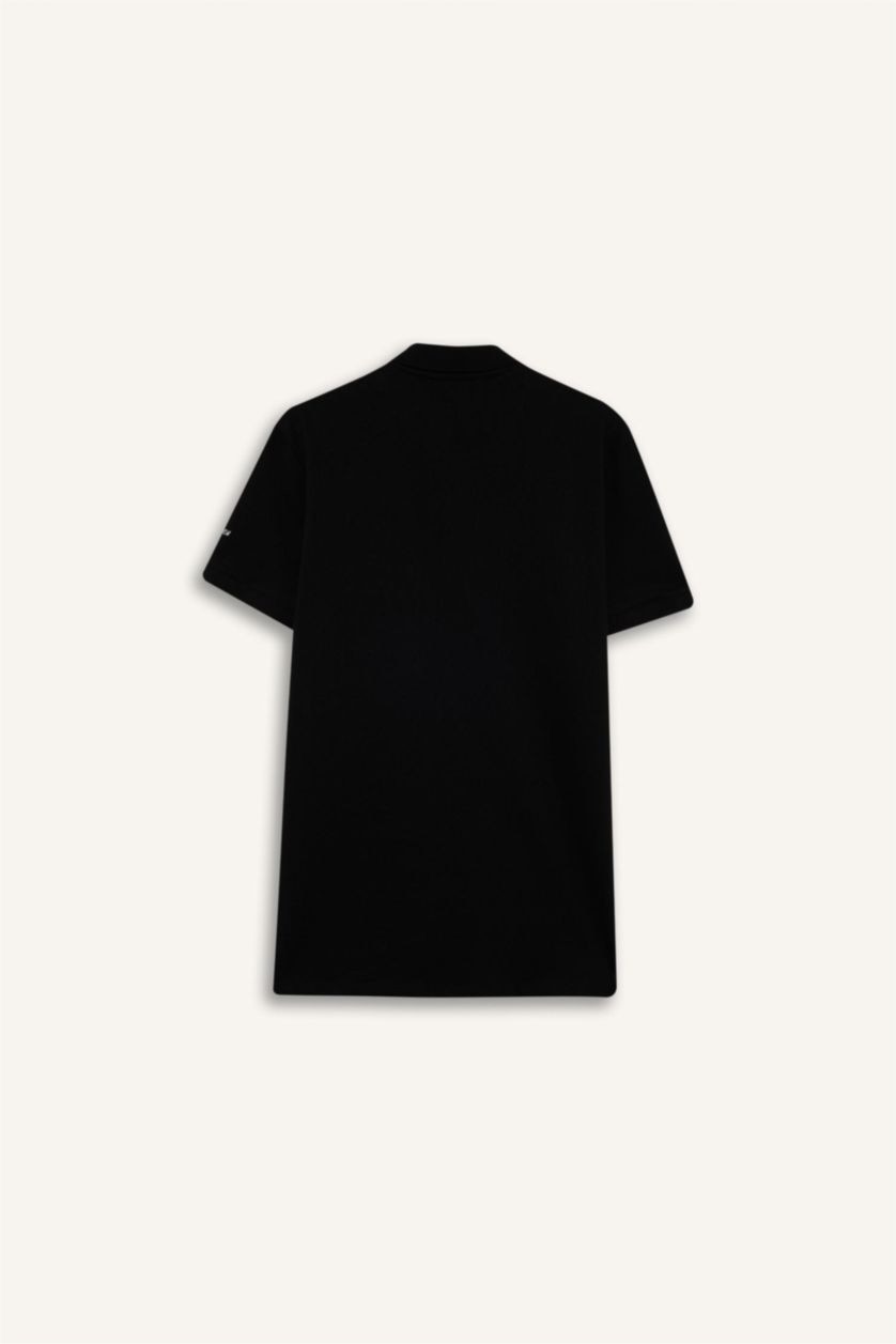 HOMME Noir Polo à manches courtes Piquer Coupe slim raccourcie