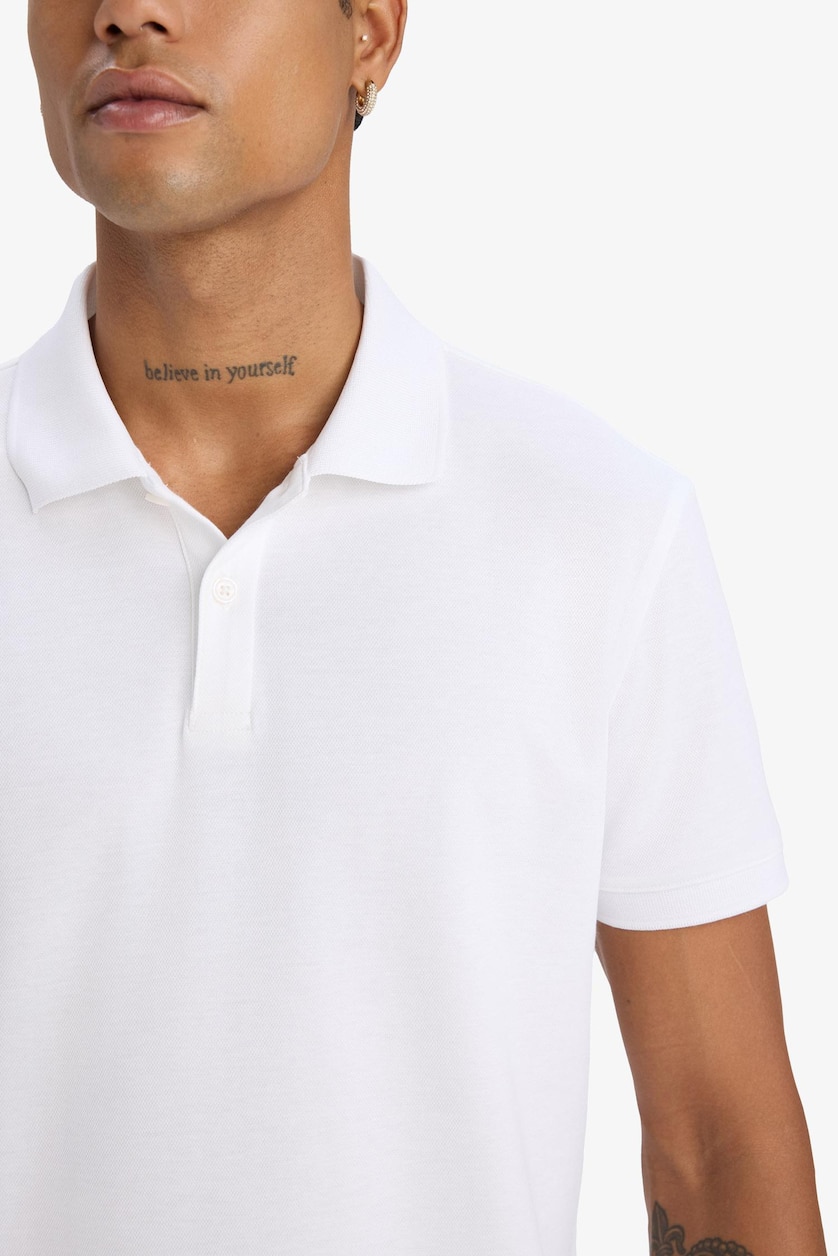 Erkek Beyaz Slım Fıt Pike Kısa Kollu Polo Tişört
