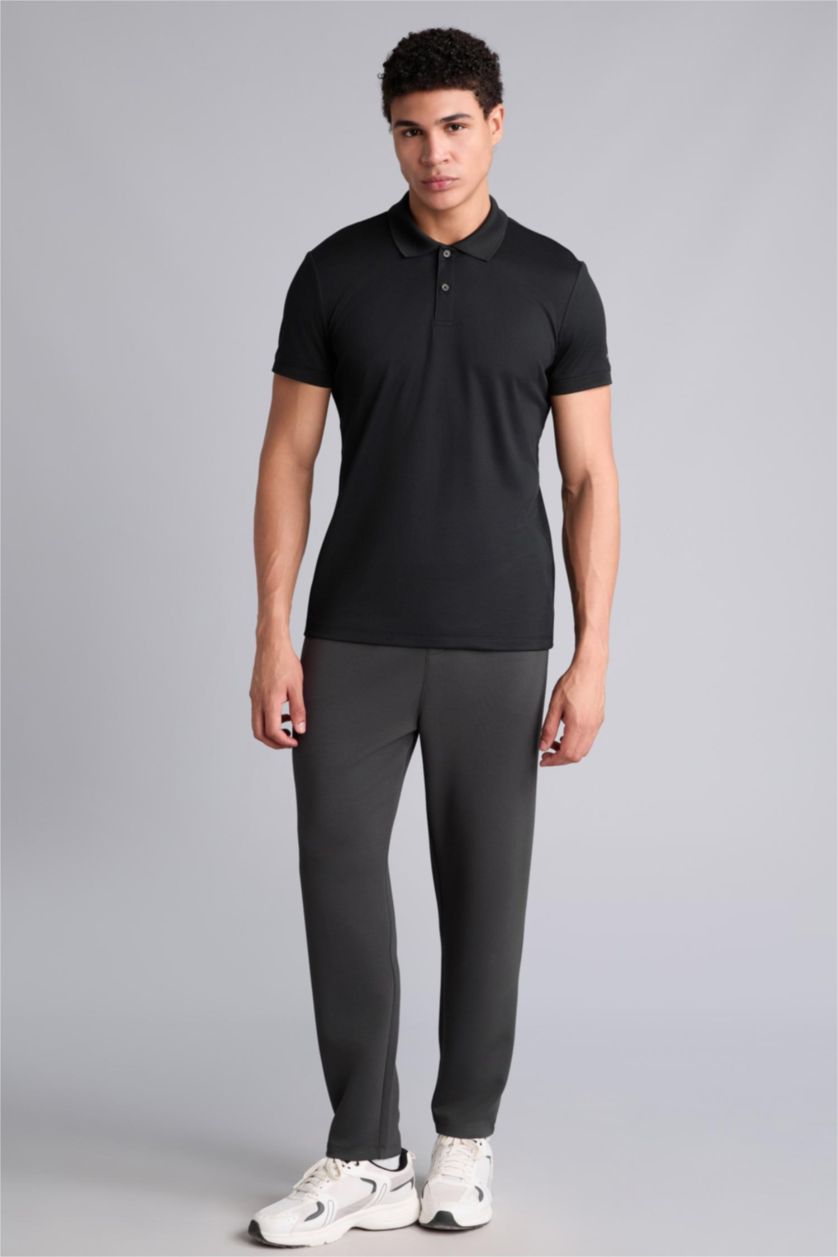 Men Black Slim Fit Pique Short Sleeve Polo T-Shirt