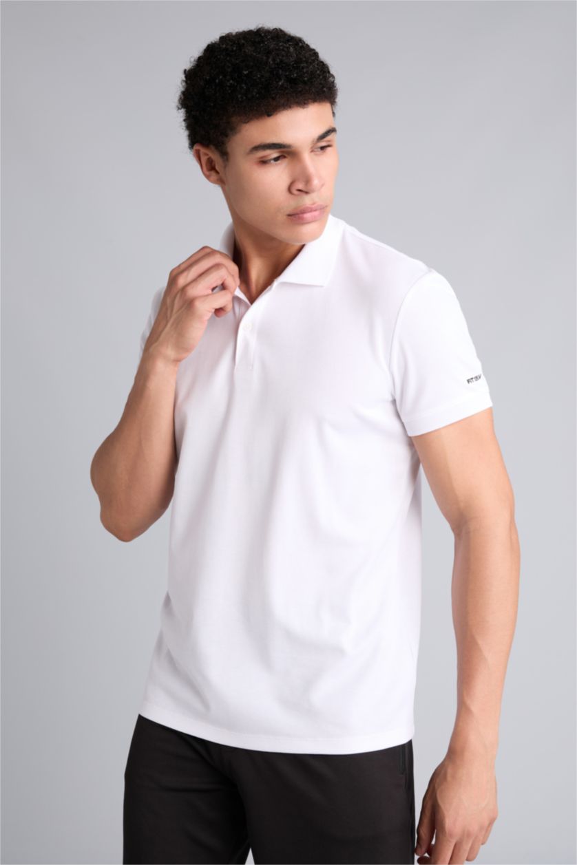 Men White Slim Fit Pique Short Sleeve Polo T-Shirt