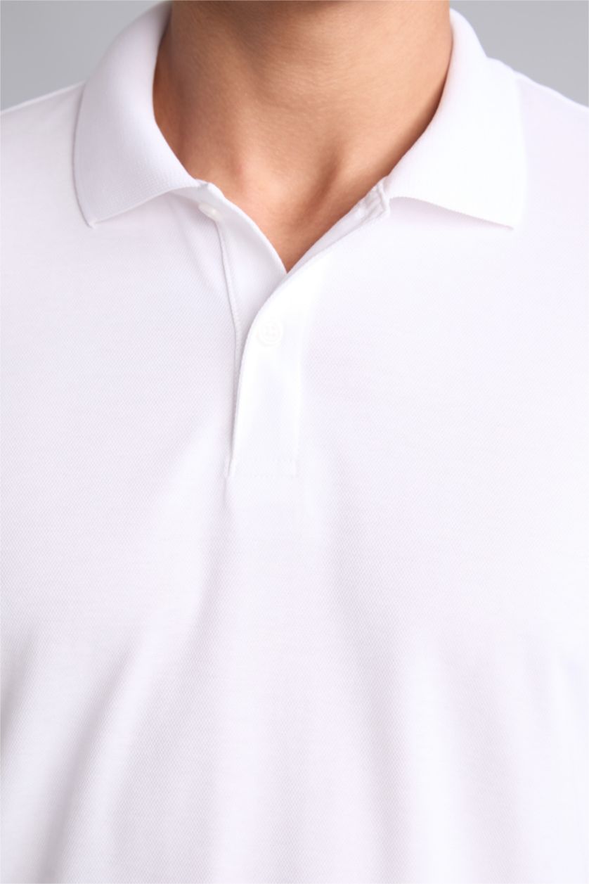 Men White Slim Fit Pique Short Sleeve Polo T-Shirt