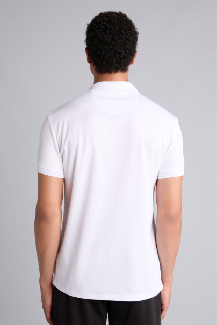 Men White Slim Fit Pique Short Sleeve Polo T-Shirt