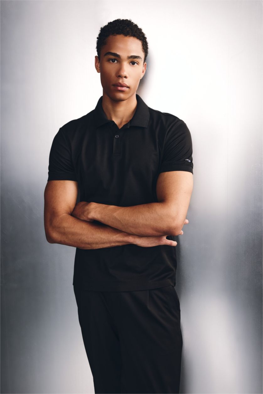 Ерлер қара Slim Fit спорттық пике поло футболка