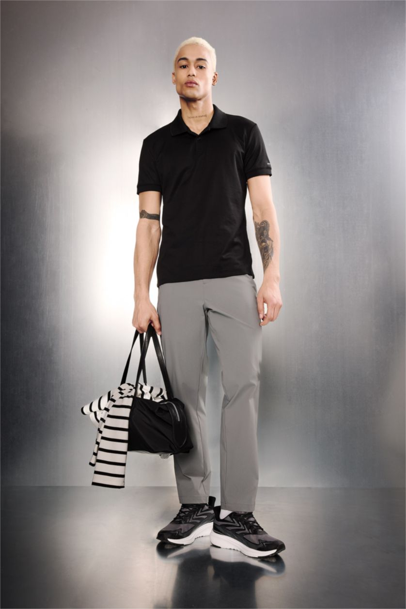 MAN Black DeFactoFit Slim Fit Short Sleeve Pique Polo T-Shirt