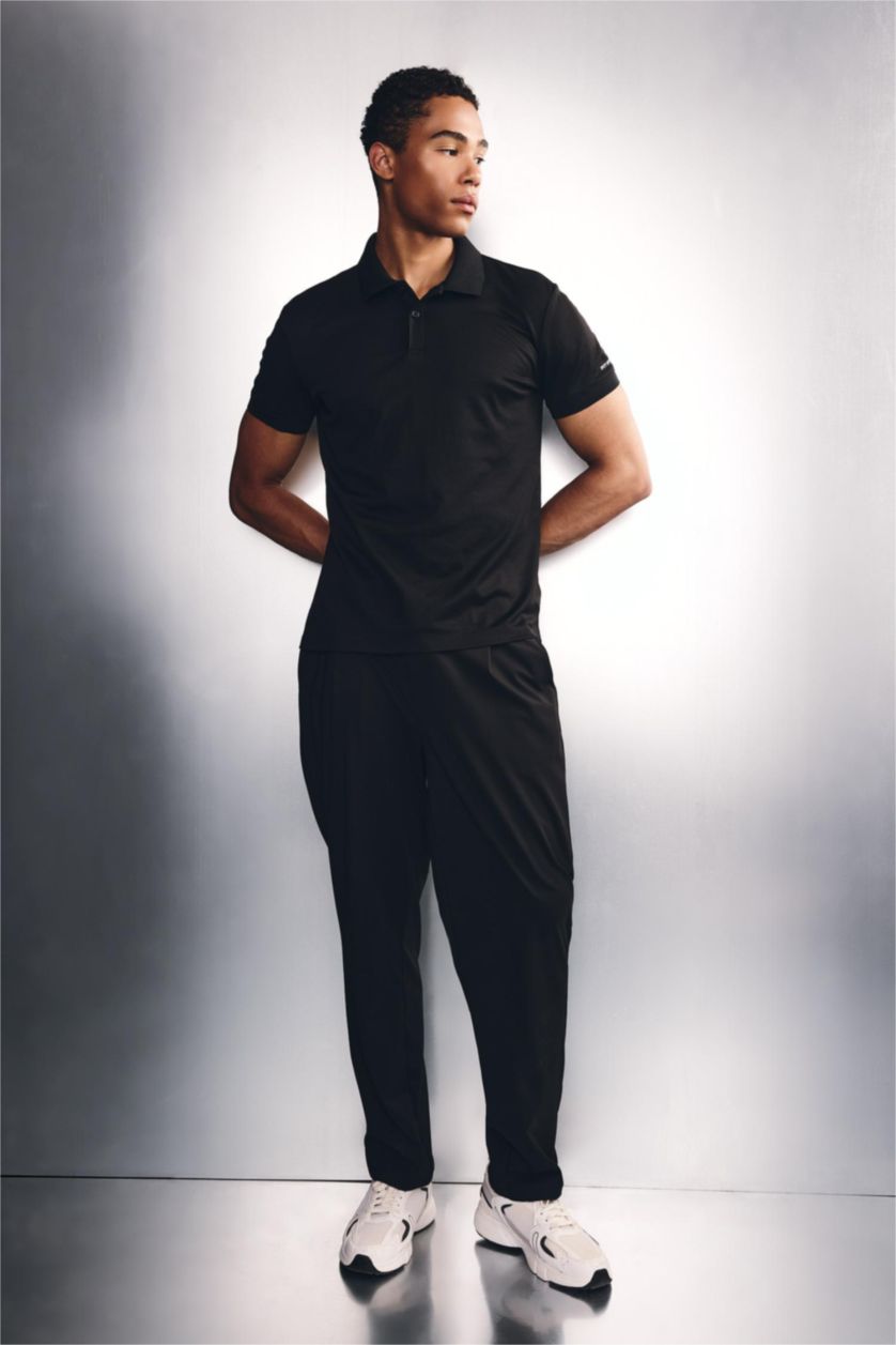 Ерлер қара Slim Fit спорттық пике поло футболка