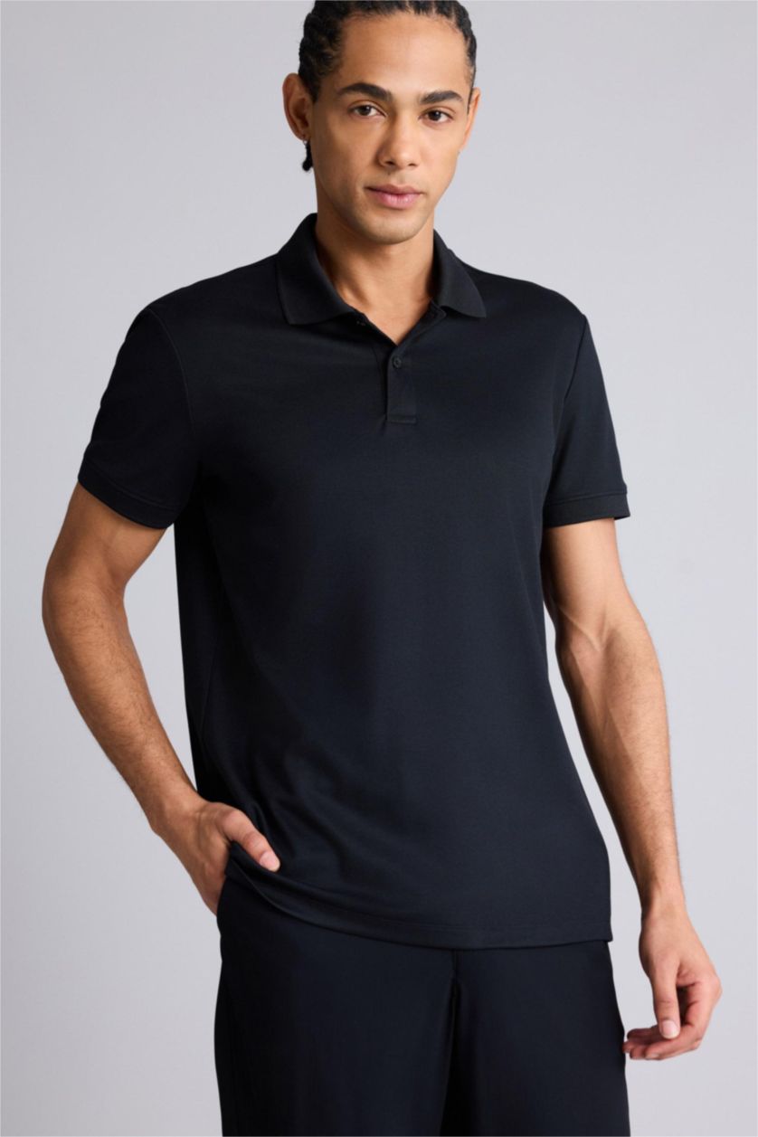 MAN Black DeFactoFit Slim Fit Short Sleeve Pique Polo T-Shirt
