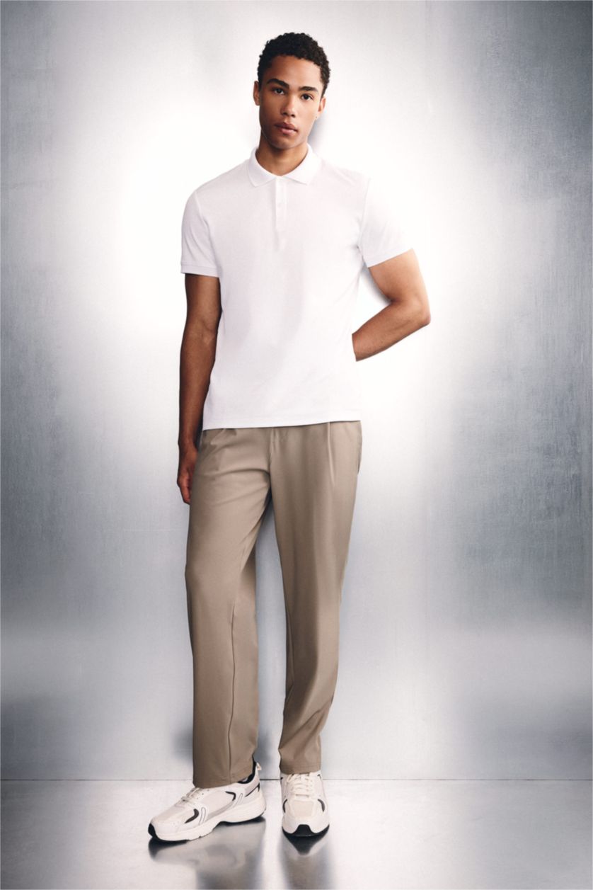 MAN White Slim Fit Pique Short Sleeve Polo T-Shirt