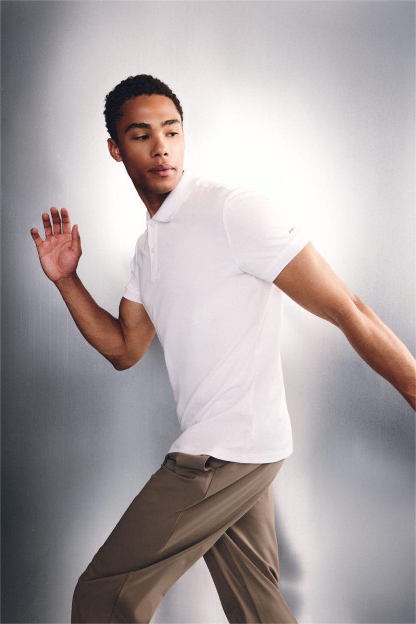 MAN White Slim Fit Pique Short Sleeve Polo T-Shirt