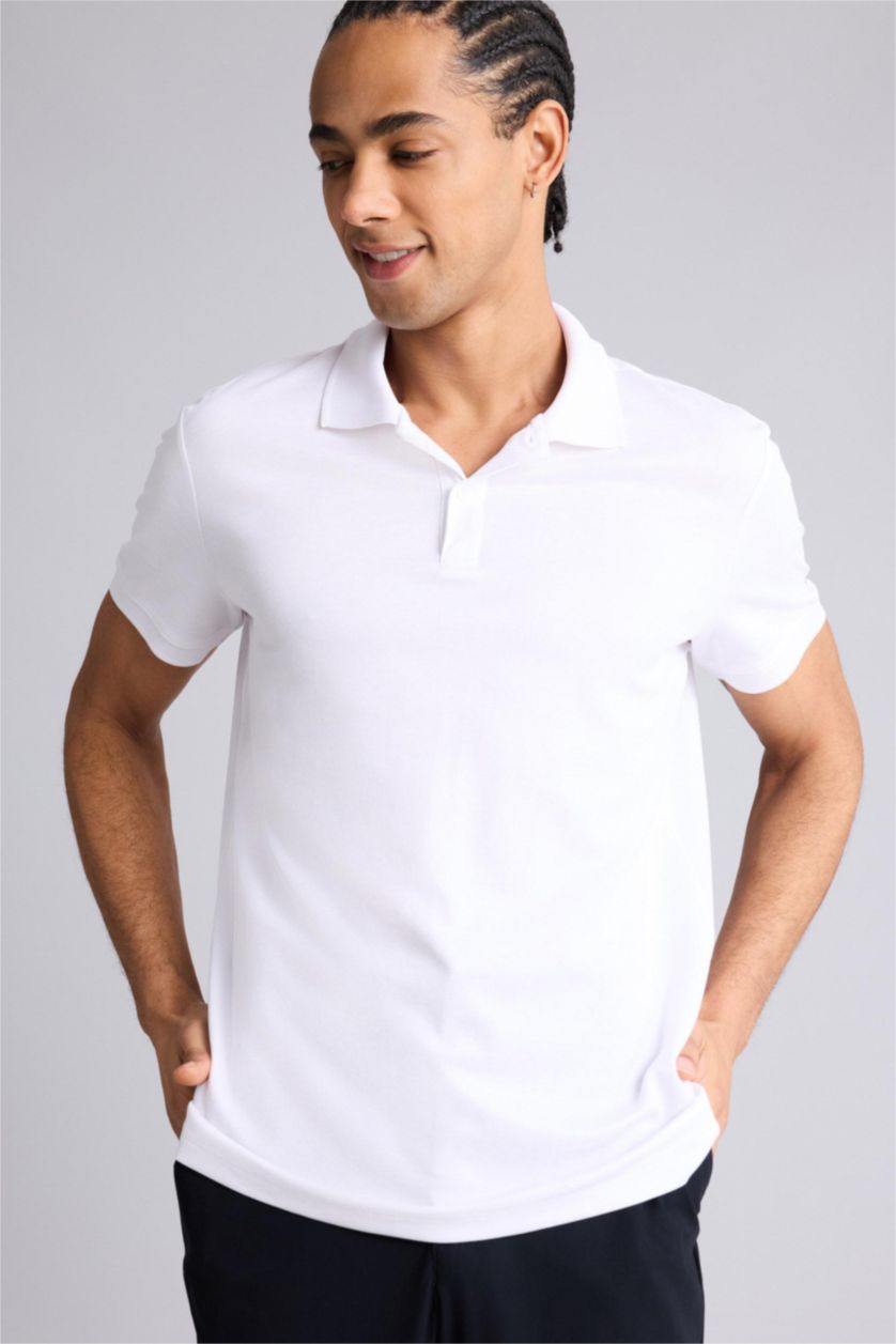 MAN White Slim Fit Pique Short Sleeve Polo T-Shirt