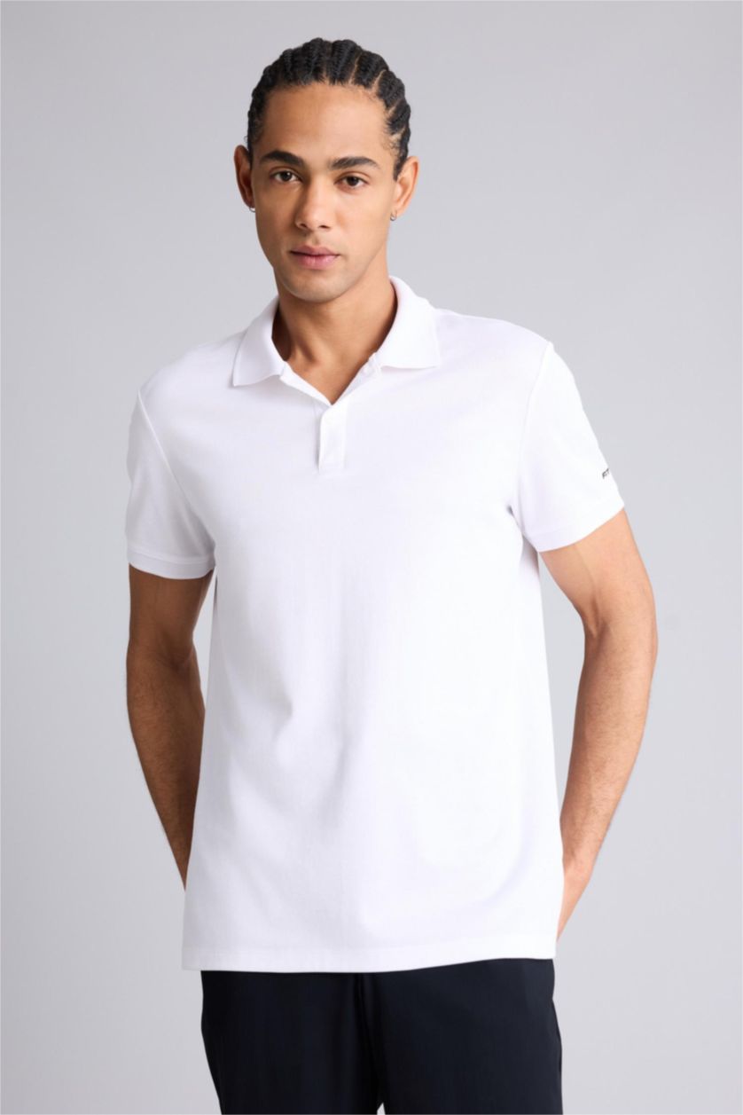 MAN White Slim Fit Pique Short Sleeve Polo T-Shirt