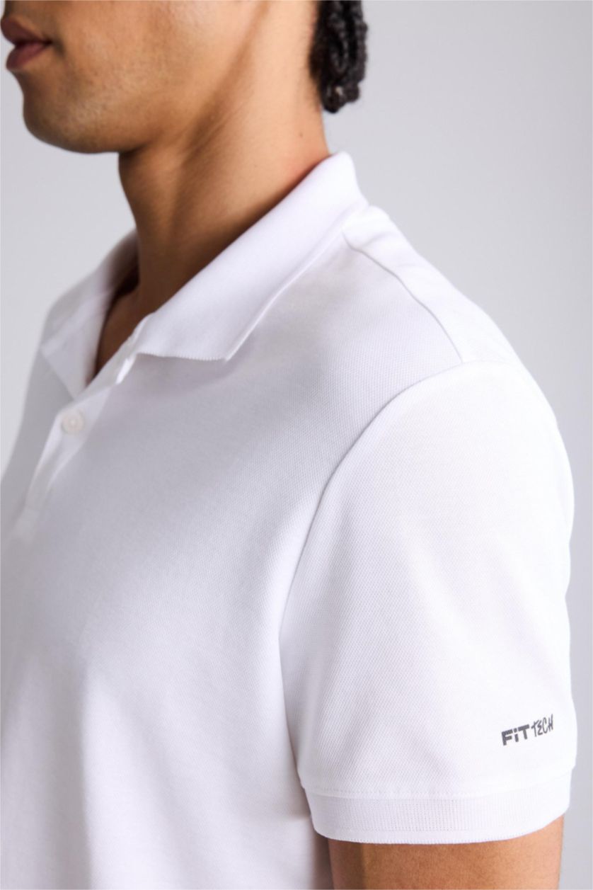 MAN White Slim Fit Pique Short Sleeve Polo T-Shirt