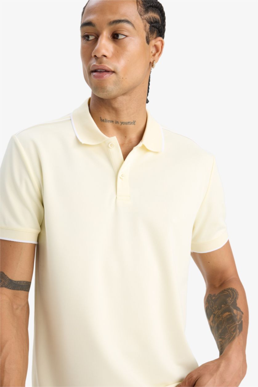 رجال أصفر فاتح تيشيرت بولو بيكيه نص ردن سليم فيت من DeFactoFit