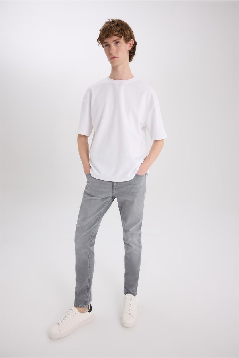 Erkek Açık Gri Pedro Slim Fit Dar Kalıp Normal Bel Dar Paça Jean Pantolon