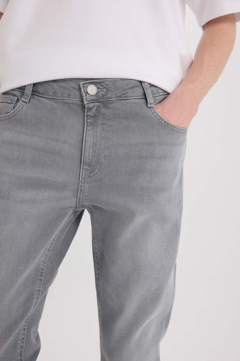 Erkek Açık Gri Pedro Slim Fit Dar Kalıp Normal Bel Dar Paça Jean Pantolon