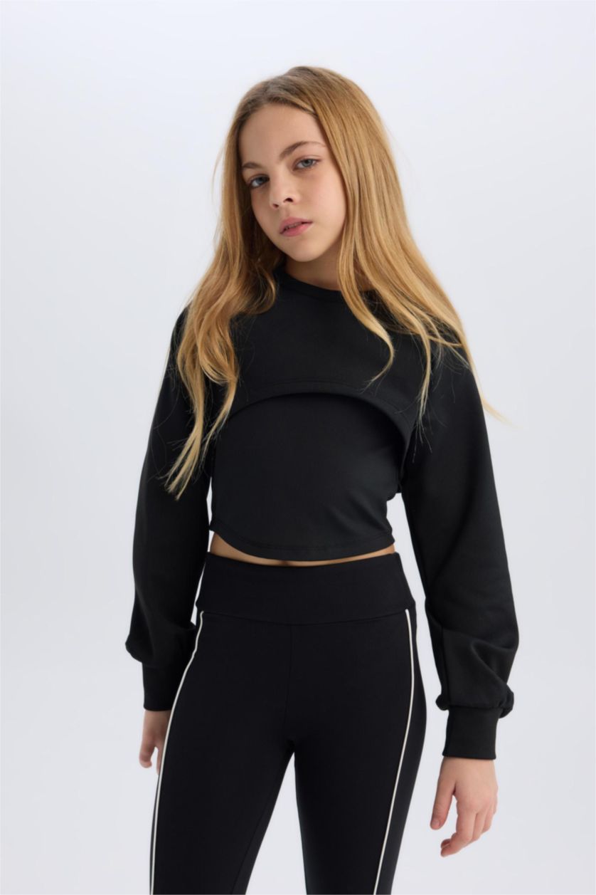 FILLES Noir Sweatshirt à col rond et coupe décontractée pour fille