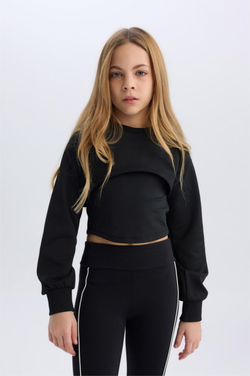 FILLES Noir Sweatshirt à col rond et coupe décontractée pour fille