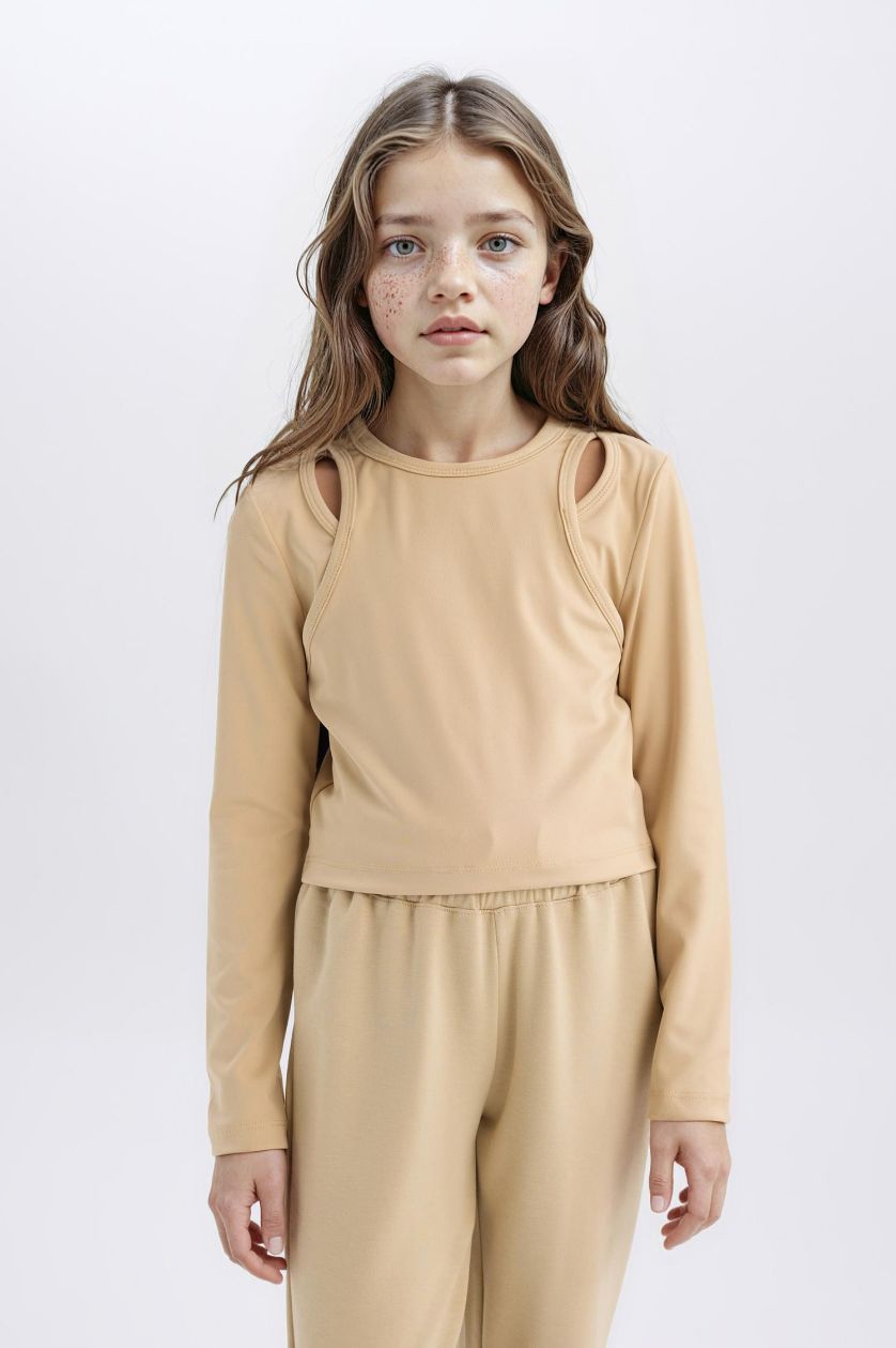 Girls & Teens Sand Girl Slim Fit Crew Neck Corduroy Camisole T-Shirt