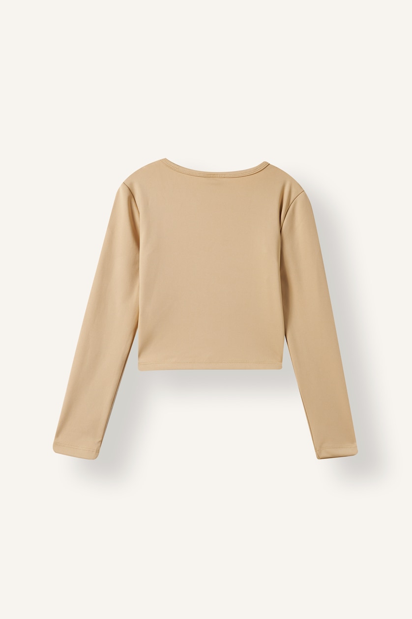 Kız Çocuk - Genç Kız Kum Slim Fit Dar Kesim Bisiklet Yaka Fitilli Kaşkorse Uzun Kollu Tişört Kız Çocuk