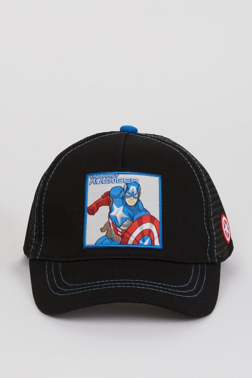 Erkek Çocuk - Genç Erkek Siyah Erkek Çocuk Marvel Avengers Etiket Baskılı Pamuklu Cap Şapka