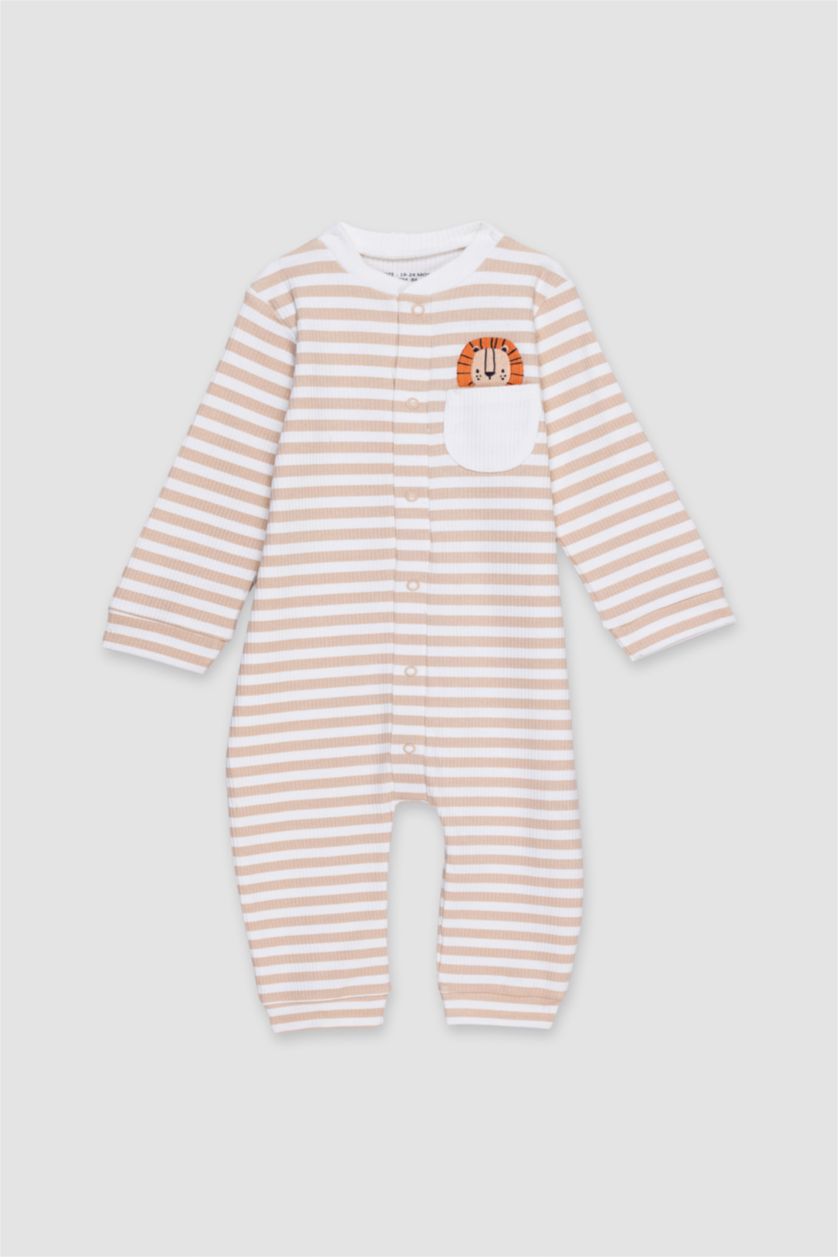 BABY GIRL Beige Baby Boy Newborn Striped Ribbed Camisole Jumpsuit