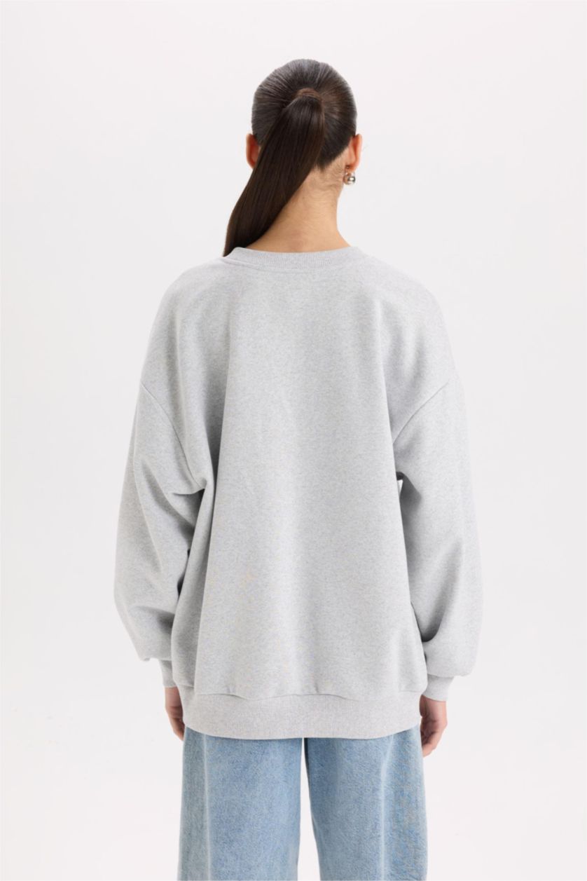 Женщины Серый меланж Свитшот оверсайз с круглым вырезом с принтом для женщин