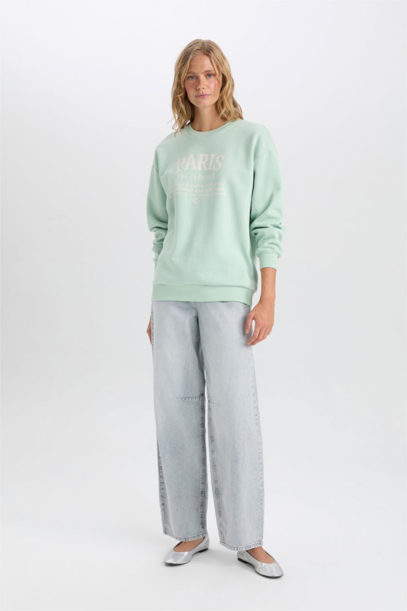 FEMME Bleu Sweat-shirt Oversize imprimé à manches longues