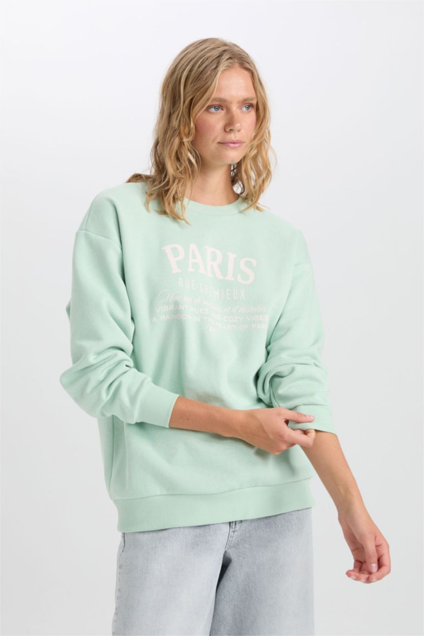 FEMME Bleu Sweat-shirt Oversize imprimé à manches longues