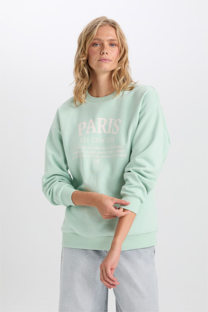 FEMME Bleu Sweat-shirt Oversize imprimé à manches longues