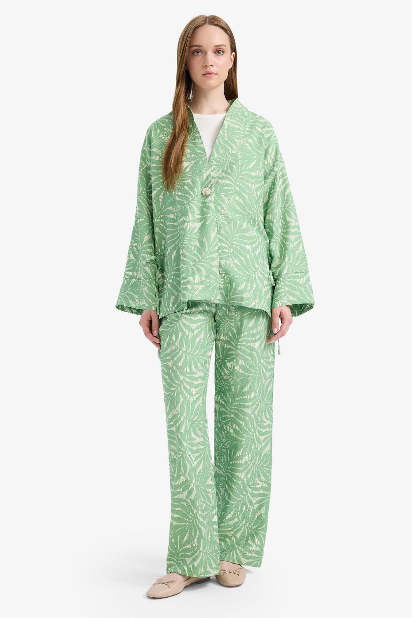 WOMAN Green Wide Leg Printed Trousers