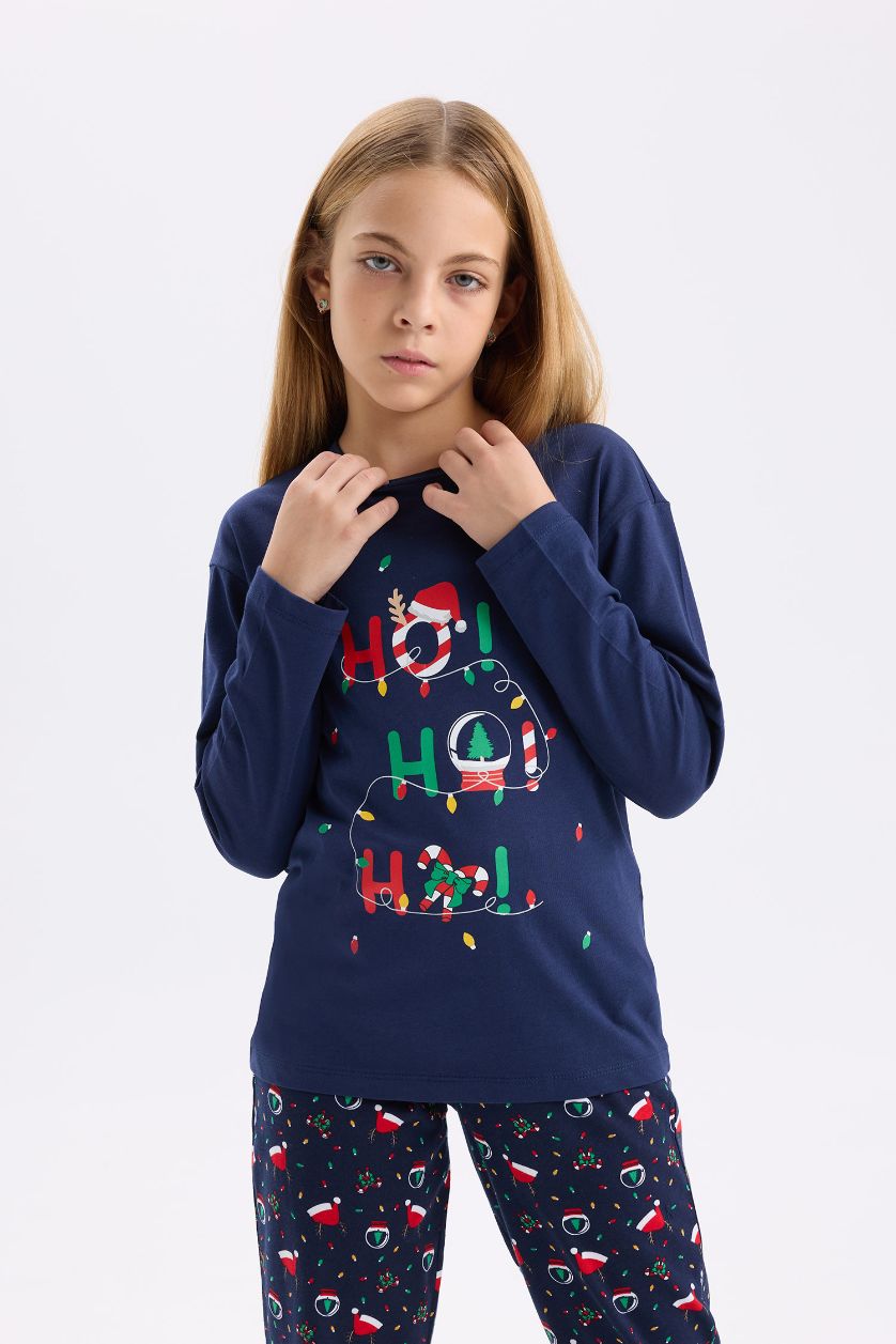 GIRLS & TEENS NAVY Girl Christmas Themed Top Bottom 2 Piece Pajama Set