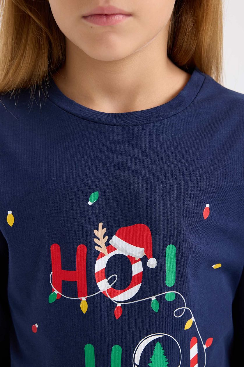 GIRLS & TEENS NAVY Girl Christmas Themed Top Bottom 2 Piece Pajama Set