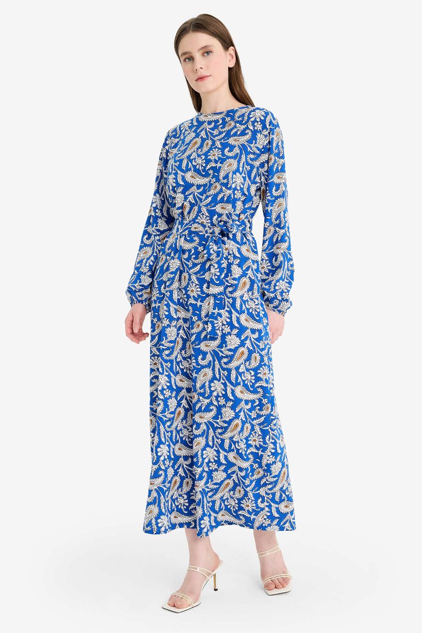 Woman Royal Regular Fit Crew Neck Printed Dress