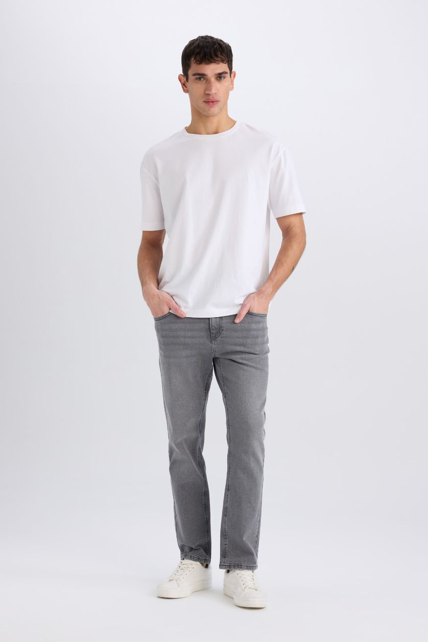 Erkek Gri Sergio Regular Fit Normal Kalıp Normal Bel Boru Paça Jean Pantolon